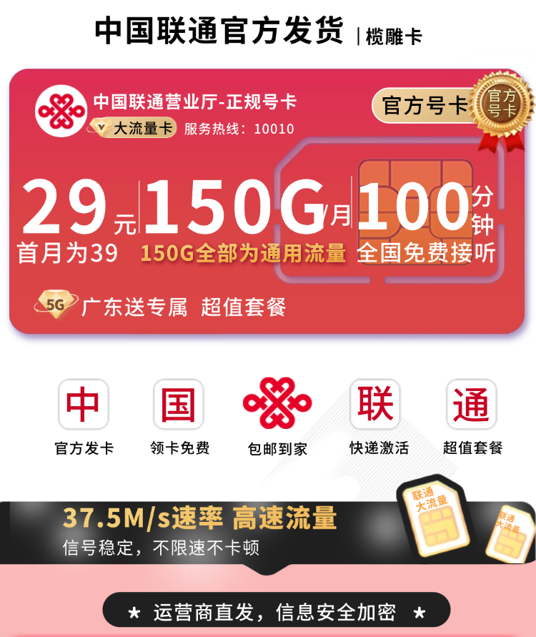 联通榄雕卡SIM卡及包装